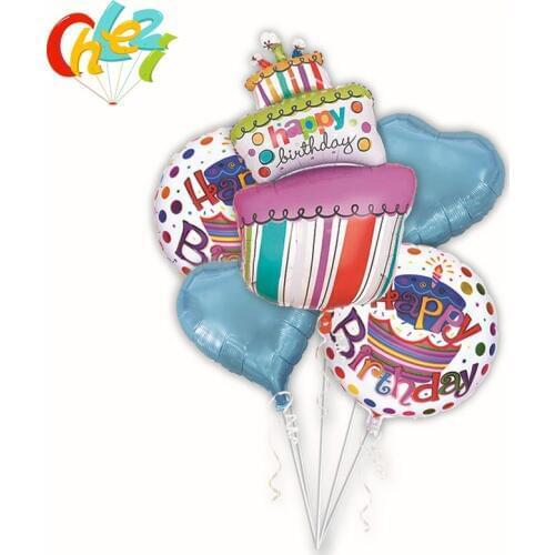 5pcs Happy Birthday cake foil helium balloons 18 inch birthday party atmosphere Decoration supplies kids toys baby shower