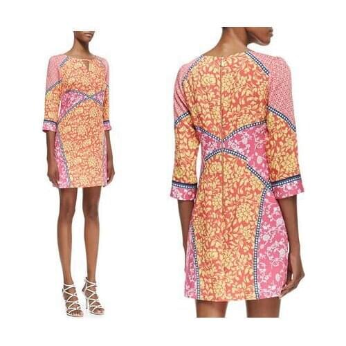 Womens new Italian fashion charm floral printed zip geometry slim dress