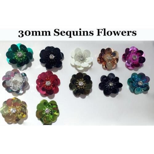 10pcs/lot Sequin Flowers 30mm Handmade PVC Sewing Flat Back Patches DIY Wedding Crafts Shoes Bags Garment Design Accessory