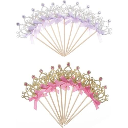 10pcs/lot Princess Crown heart Star Cake Toppers 1st Birthday Decoration Kids Baby Boy Girl Party Decoration Cupcake Toppers