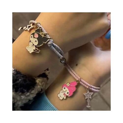 2pcs/lot Cute Cartoon Couple Adjustable Size Magnetic Knitted Rope Bracelet Fashion String Bangle For Holiday Gift