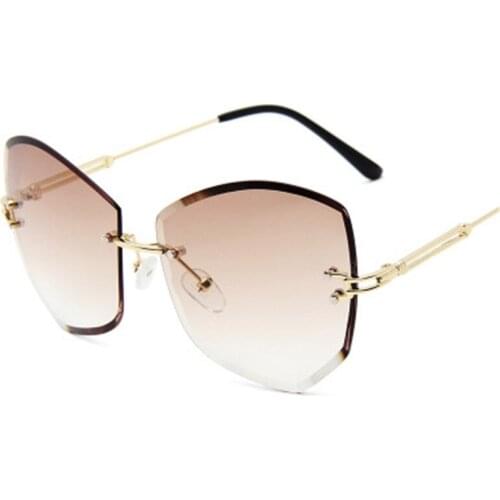 2020 Metal Cat Eye UV400 Glasses Shades Women Pink Cateye Gradient Sunglasses Rimless