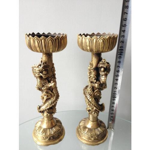 23 cm * / China handmade exquisite bronze dragon candlesticks
