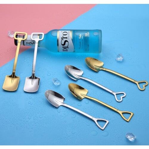 304 Stainless Steel Coffee Spoon Creative Shovel Tea Spoons Tableware Ice Cream Scoop Dessert Spoon Cutlery Set Bar Accessories
