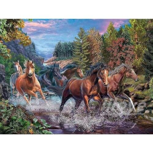 5D DIY Diamond Embroidery Scenery Full Square Round Diamond Painting Animal Horse Pictures Of Rhinestones Mosaic Art Decor DF254