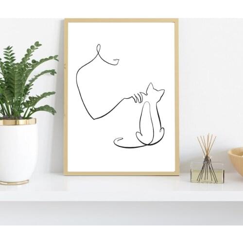 Abstract Minimalist Cat Figure Continuous Line Drawing Art Prints Minimal Poster Wall Art Canvas Painting Decor Cat Lover Gifts