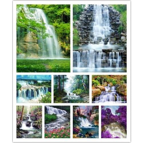 TOUOILP Diamond Mosaic Scenery Picture Rhinestones Cross Stitch Diamond Embroidery Waterfall Full Square Crystal Home Decoration