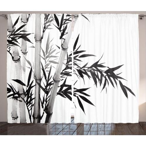 Bamboo Tree Ink Style Window Curtains Home Decor Kitchen Draperies Curtains for Bedroom Living Room Curtain