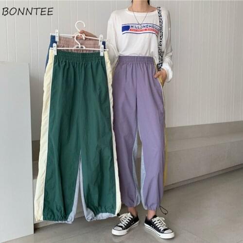 Wide- Leg Pants Women Basic Ladies Baggy Patchwork Chic Leisure Stylish Design BF Popular Teens Trouser All-match Summer Ulzzang