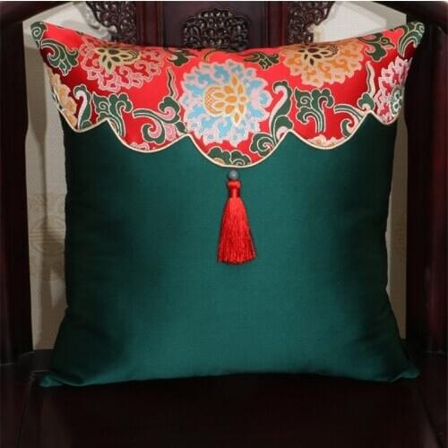 Chinese Style Sofa Tassels Fish Dragon Cushion Cover Classical Solid Throw Pillowcase Blackish Green Yellow Pillow Cover