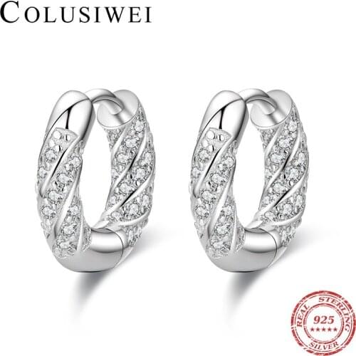 Colusiwei Wedding Classic 925 Sterling Silver Hoop Earring Vintage Clear CZ Geometric Twist Earring for Women Bride Fine Jewelry