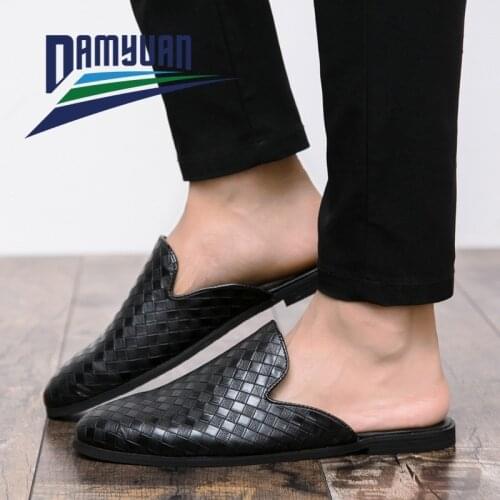 Damyuan 2020 Men Casual Slippers British Wind Baotou Half Drag Leather Men Shoes Breathable Slip on Lazy Loafers Mens Plus Size