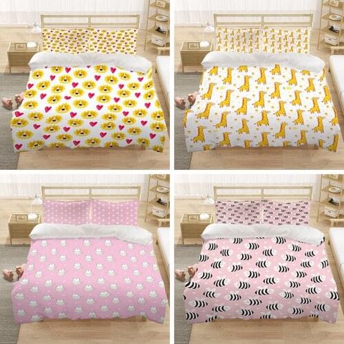 Children Duvet Cover Set Cartoon 3D Kids Bedding Set Kids Bed Set Animal giraffe Printed For Girl ​Double Single Cut