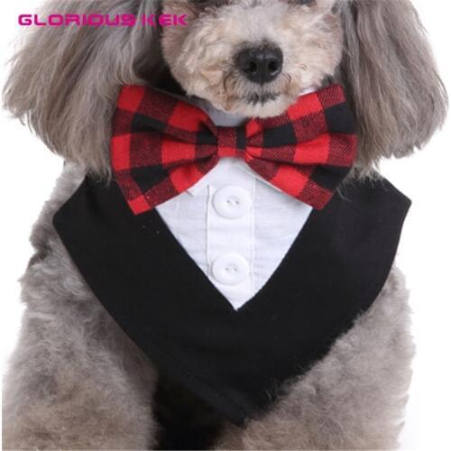 GLORIOUS KEK Dog Tuxedo Bandana Formal Dog Collar with Bowtie Adjustable Cute Pet Neckerchief for Wedding, Party&Birthday Scarf