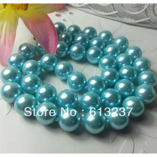 Factory outlet charming 10mm blue shell simulated-pearl necklace diy round beads elegant chains link necklaces 18inch MY2037