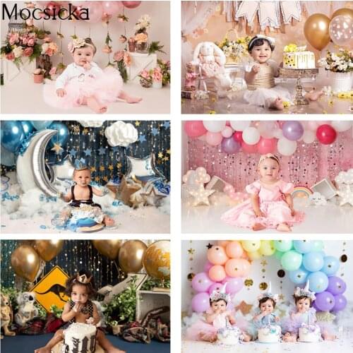 Cake Smash Photography Birthday Backdrop Studio Children Newborn Twinkle Star Portrait Background Photo Shoot Balloons Rainbow