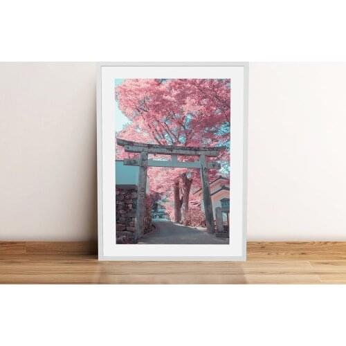 HD Print Infrared Torii Canvas Painting Wall Art Japan Scenery Poster Home Decor Living Room Modular Cherry Trees Pictures Frame