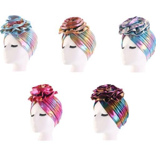 Heat Source Of Products For Ladies Laser Big Flower Headband Hat Turban Headwear Hijab Cap Muslim Bandans Hair Acessories