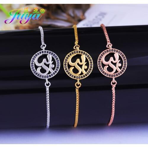 Juya Fashionalbe Hinduism Indian Jewelry Micro Pave Black Zircon OM Charm Bracelets For Women Men Jewelry Supplies