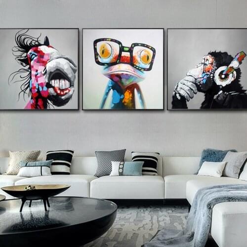 Wall Abstract Art Decor Poster And Prints Handpainted Oil Painting Animal Frog Orangutan Donkey Canvas Print Painting No Frame