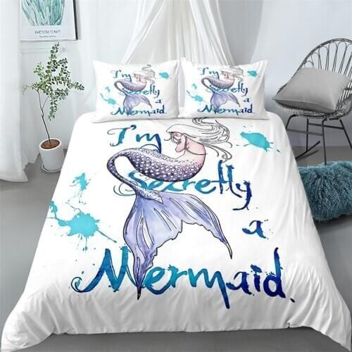 Handdraw mermaid girls duvet cover set king queen double full twin single size bed linen set