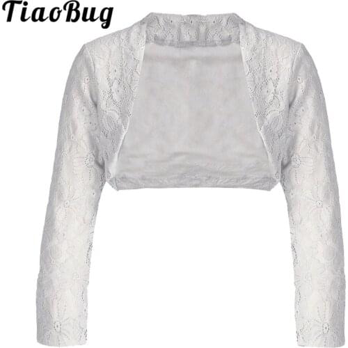 Flower Girls Dresses Jackets Kids Girls Long Sleeve Floral Lace Shrug Wedding Party Shawl Open Front Bolero Cardigan Kids Wraps
