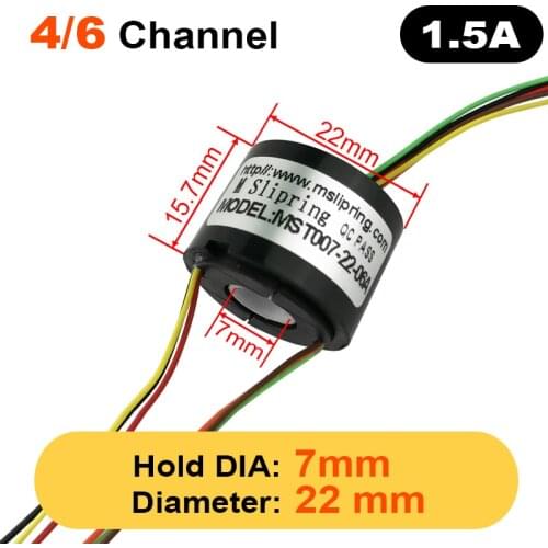 M Slipring pass hole diameter 7mm 4/6 channel 1.5A electric Rotary Conductive Joint connector slip ring