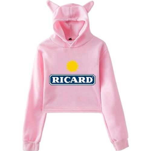Trendy Women RICARD Hoodies Crop Tops Funny Pink Cat Ears Sweatshirts Clothing Female Harajuku Streetwear Polerone Clothes