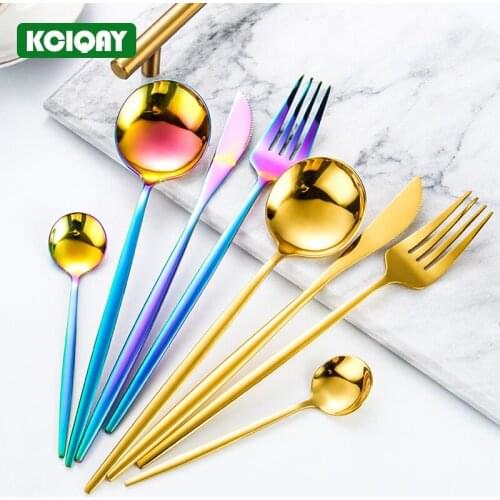 4Pcs Black Gold Cutlery Set Stainless Steel Fork Spoon Knife Set Dinnerware Silverware Flatware Tableware Set