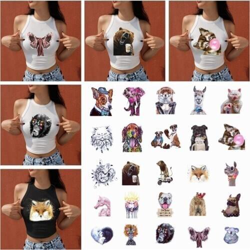 3pcs Cute Cartoon Animals Clothes Sticker Heat Transfer PVC Kid T-shirt Cat Patches For Clothing Washable By Household Irons