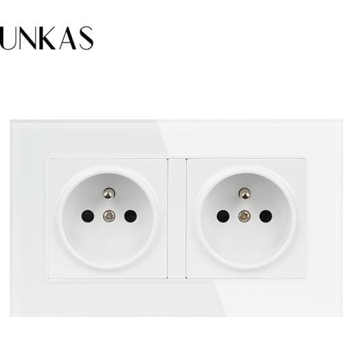 UNKAS 16A Grounded With Child Protective Door 146*86mm Double French Standard Wall Socket Crystal Glass Panel Power Outlet