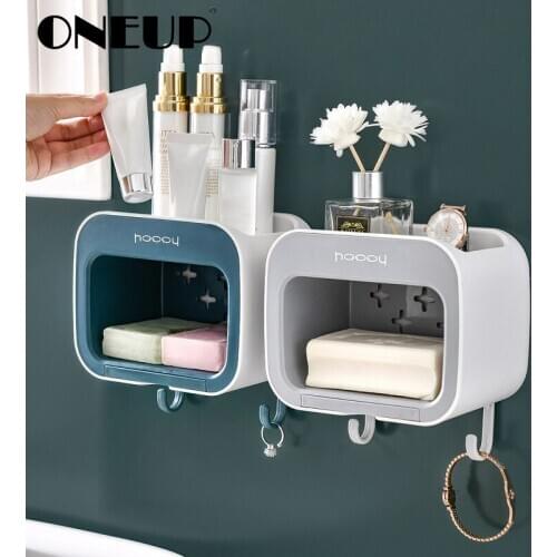 ONEUP Wall Mounted Non-slip Soap Holder Bathroom Waterproof Storage Box Creativity Drain Soap Dish For Home Bathroom Accessories