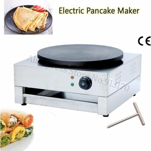 Stainless Steel Electric Crepe Maker Griddle Pizza Pancake Making Machine 40cm Nonstick Round Pan Wood Spreader