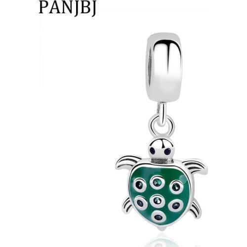 New Original 925 Sterling Silver Bead Green Cute Sea Animal Turtle Dangle Charm Fit Bracelet Necklace DIY Women Jewelry