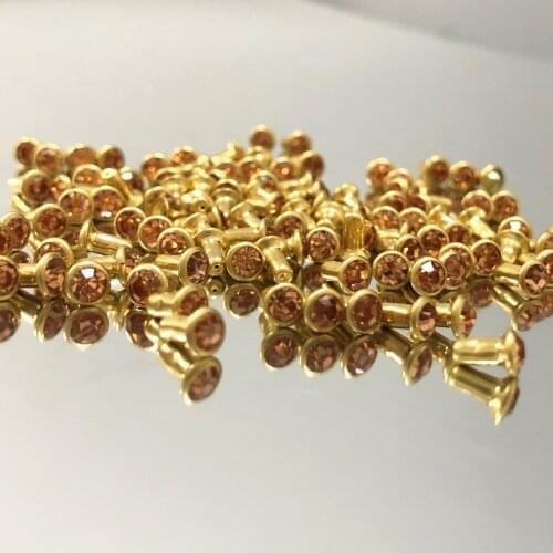 New Coming DIY 100PCS 4MM Gold Plated CZ+++ Champagne Crystal Rivets Leather Craft Punk Studs Fit DIY Hand Making Shipping Free