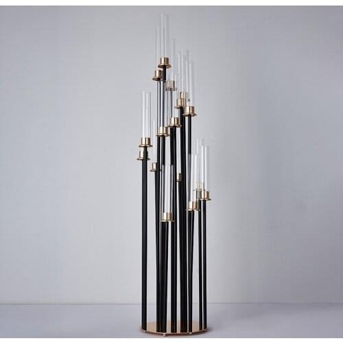 New 16 Heads Black Candlestick Golden Base Wedding Table Center Flower Stand Glass Candle Holder Party Metal Road Lead