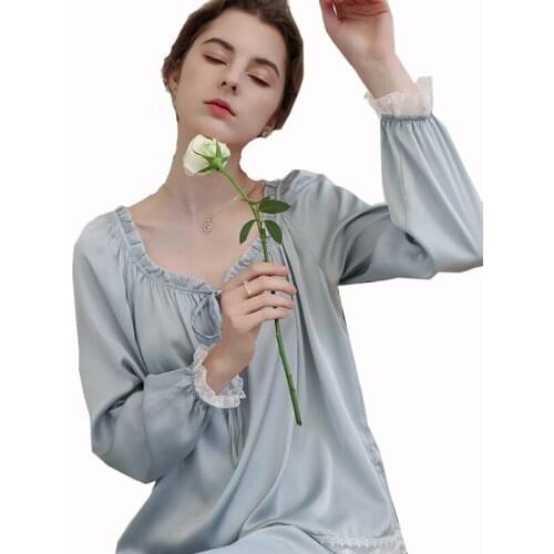 New Ice Silk Long-Sleeved Thin Suit Summer Palace Style Retro Loose And Comfortable Spring And Autumn Home Pajamas Women