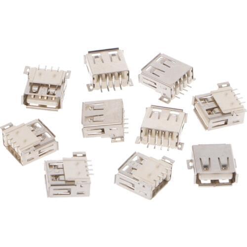OOTDTY 10 Pcs USB Type A 4 Pin Female Connector 180 Degree Socket SMD Surface Mount