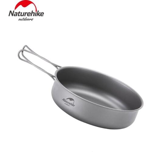 Naturehike Titanium Frying Pan Bowl Plate with Folding Handle Ultra-light Outdoor Camping Picnic Tableware Kitchenware