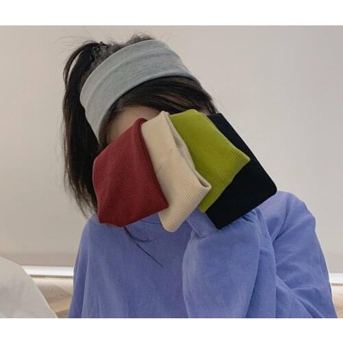 AMORCOME Vintage Solid Color Women Knitted Cotton Headband Wide Turban Headwrap Girls Hairband Korean Fashion Hair Accessories