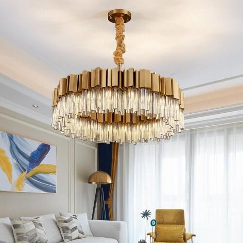 Luxury Gold Chandelier for Living Room Round Crystal Light Modern LED Luxtres Indoor Lighting Fixtures