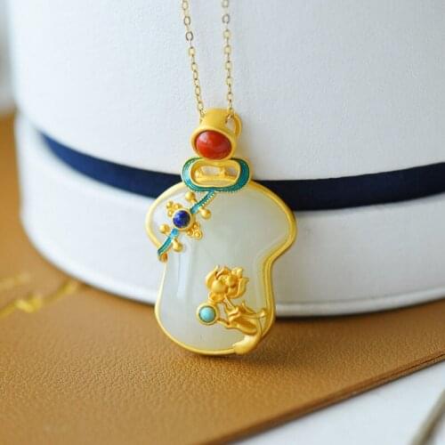 Silver natural Hetian white jade cheongsam Pendant Necklace Chinese style retro minority design charming womens brand jewelry