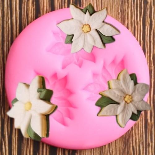 Poinsettia Silicone Mold Christmas Cupcake Topper Fondant Molds DIY Party Cake Decorating Tools Chocolate Gumpaste Mould