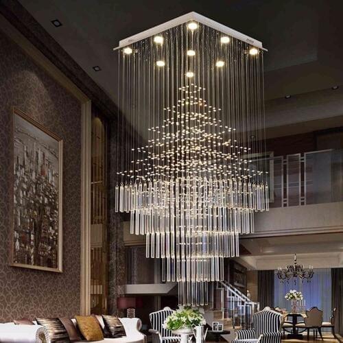 Modern LED rectangular crystal chandelier Lamps stairs Hanging Pendant Lamps Fixtures For Villa Hotel Mall with AC110-240v