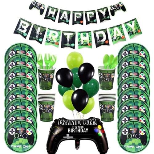 Game party theme tableware kit party boy child birthday decoration game lovers dinner dessert plate paper baby shower decoration