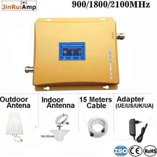 Tri Band Mobile Signal Repeater GSM 2G 3G 4G GSM 900/DCS LTE 1800/WCDMA UMTS 2100MHz Cellular Signal Booster Amplifier Kit