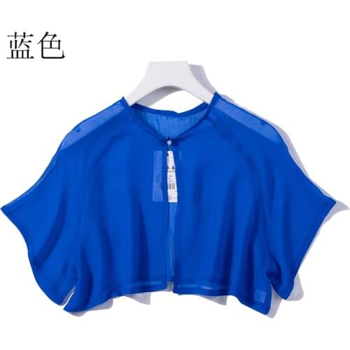Womens 100% Natural Mulberry Silk Short Sleeve transparent Shawl Cardigan Cappa Blouse Top Shirt JN823