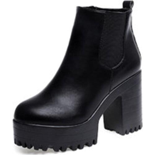 Dropshipping Women Ankle Boots 2021 Leather Martin Black High Heels Platform Sexy Ladies Shoes Gothic