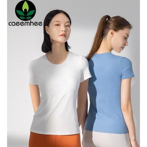 CAEEMHEE Women Short Sleeve Yoga Shirts Soft Breathable Sports Top Gym Running Female Fitness T-shirt with Removable Pads