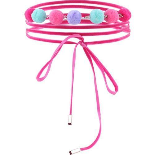 Newest Colorful fur Ball Choker Necklaces For Women Lace-up Velvet Choker Long Collares Necklaces Fashion Jewelry colar Chocker